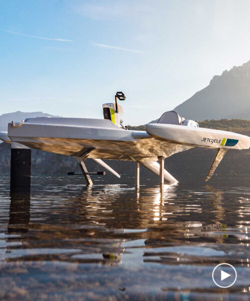 electric jetcycle adds carbon-fiber hydrofoils to boat so riders can pedal above the water