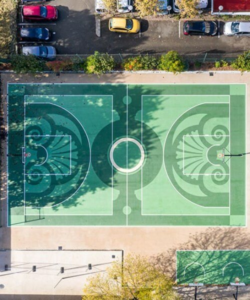 playgones' basketball court echoes hues & emblems of historic château de versailles gardens 