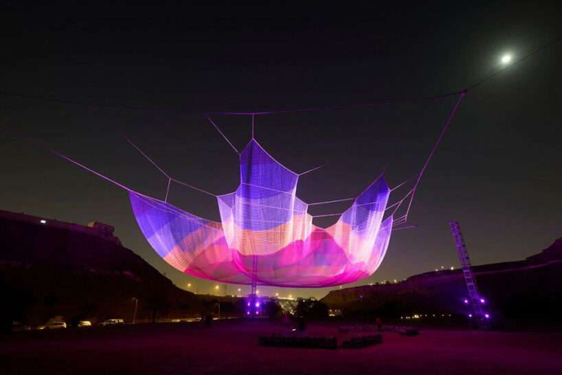 janet echelman's braided earthtime sculpture ripples under riyadh's ...