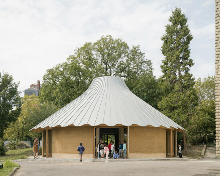 l'atelier senzu builds carousel-inspired rammed earth pavilion for ...