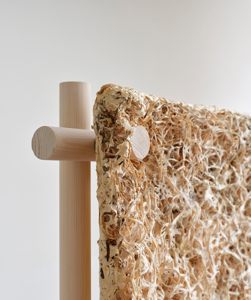 jonas edvard crafts sound-absorbing panel from mushroom mycelium, hemp, and willow