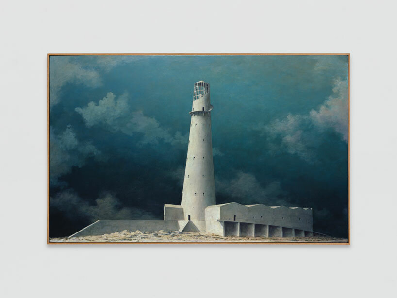 minoru nomata's floating fortress paintings evoke retro-futuristic memories at white cube