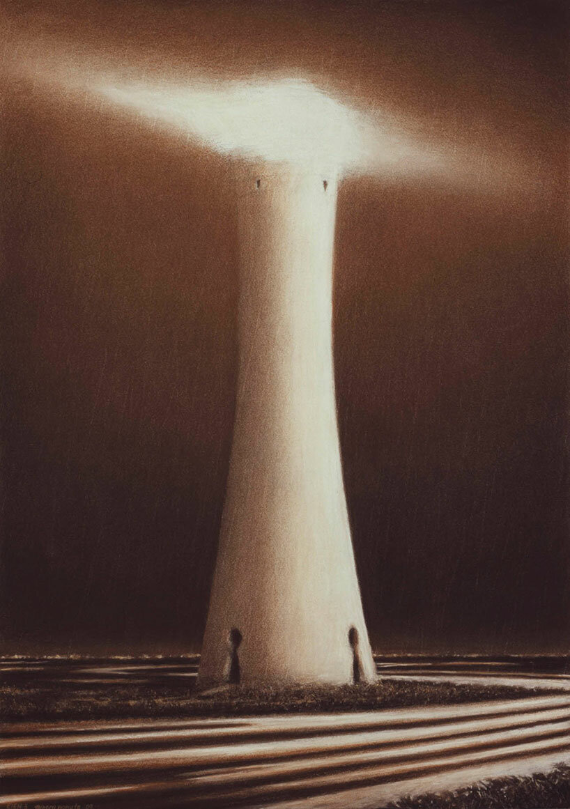 minoru nomata's floating fortress paintings evoke retro-futuristic memories at white cube