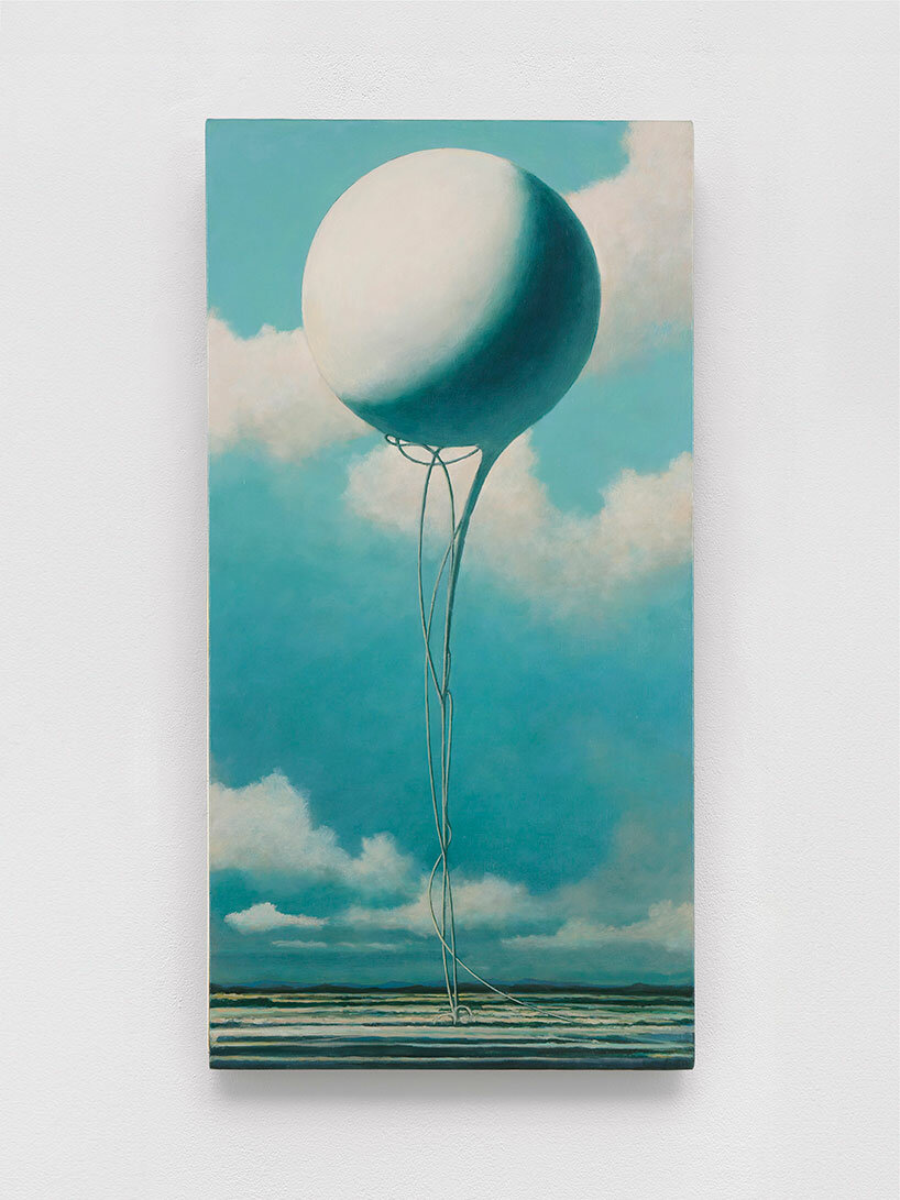 minoru nomata's floating fortress paintings evoke retro-futuristic memories at white cube