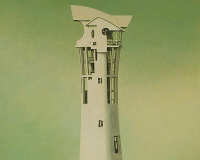 minoru nomata's floating fortress paintings evoke retro-futuristic memories at white cube