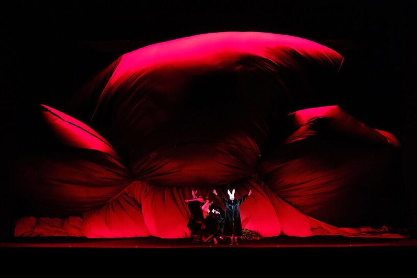 numen/for use's inflatable curtains for rigoletto morph into surreal backdrops at teatro real