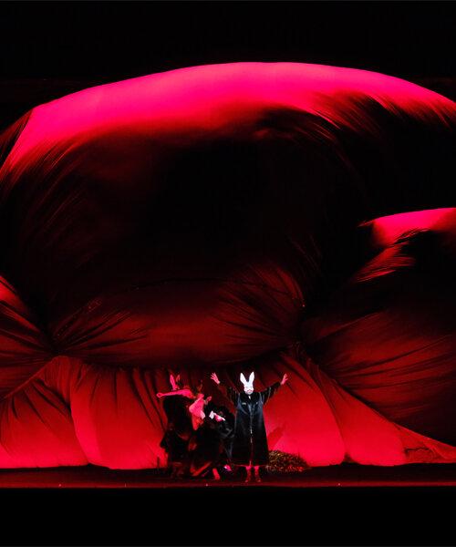 numen/for use's inflatable curtains for rigoletto morph into surreal backdrops at teatro real