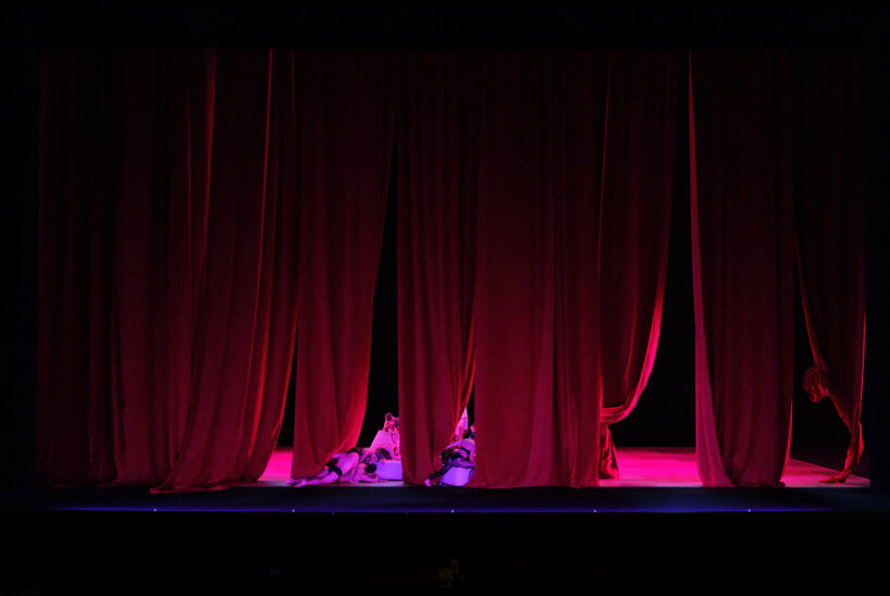 numen/for use's inflatable curtains for rigoletto morph into surreal backdrops at teatro real