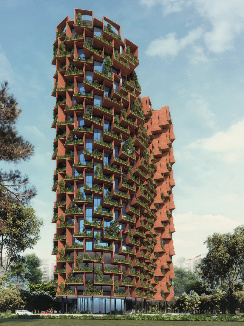 parabolic balconies sprout from sanjay puri's 'forest' workplace in central africa