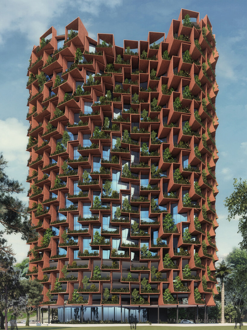 parabolic balconies sprout from sanjay puri's vertical 'forest' in central africa