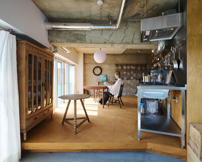 continuous cloister layout rearranges renovated apartment in japan