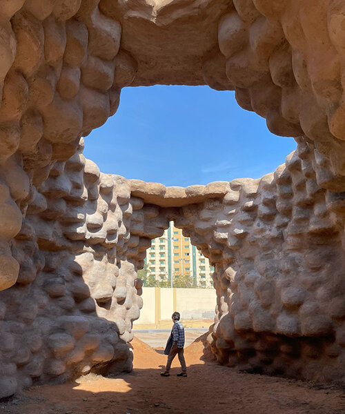 wallmakers uses 1,425 discarded tires coated in desert sand for sharjah triennial pavilion 