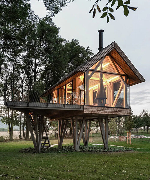 architect jan tyrpekl elevates this tiny 'zen house' on stilts in rural austria