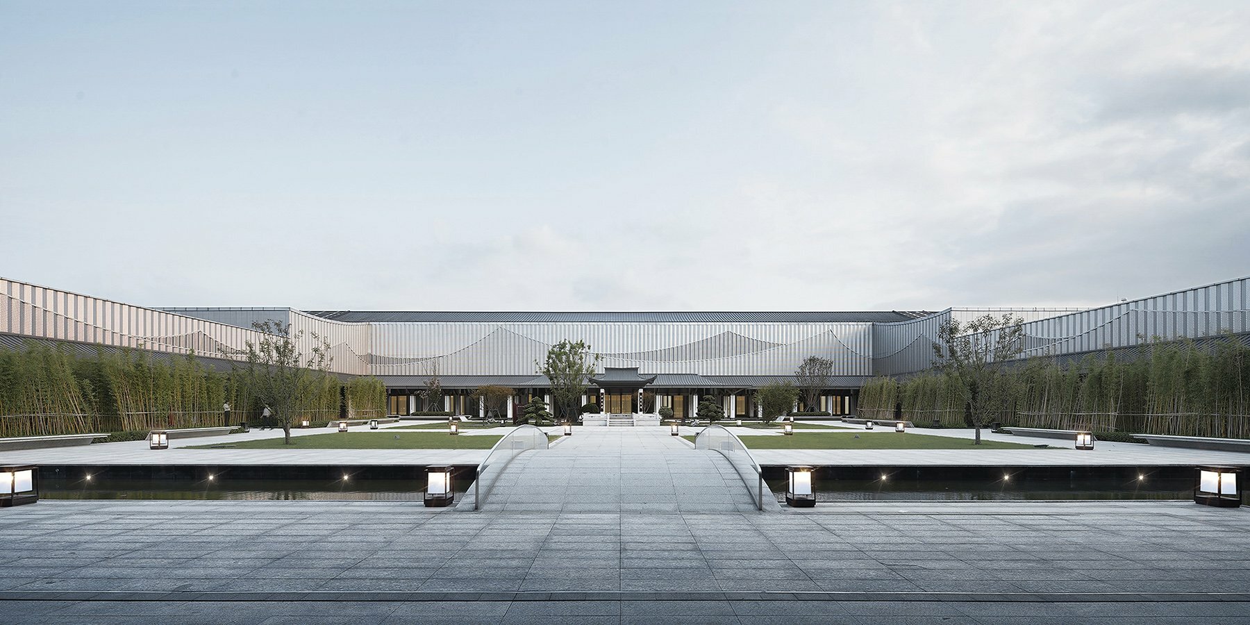 changsha conference center's facade by SCAD employs perforated metal panels