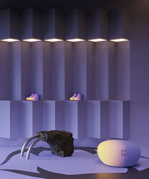atelier prototipi bathes futuristic lab I boutique in hues of purple and gray