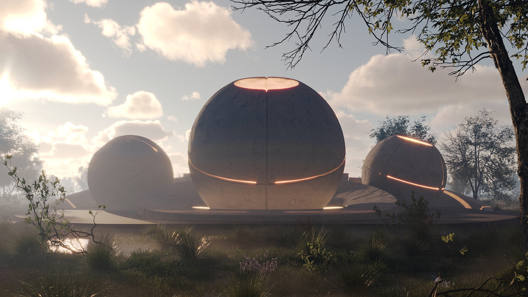 MAKHNO Studio's KHRAM Temple Envisioned As Three Spherical Prayer Rooms