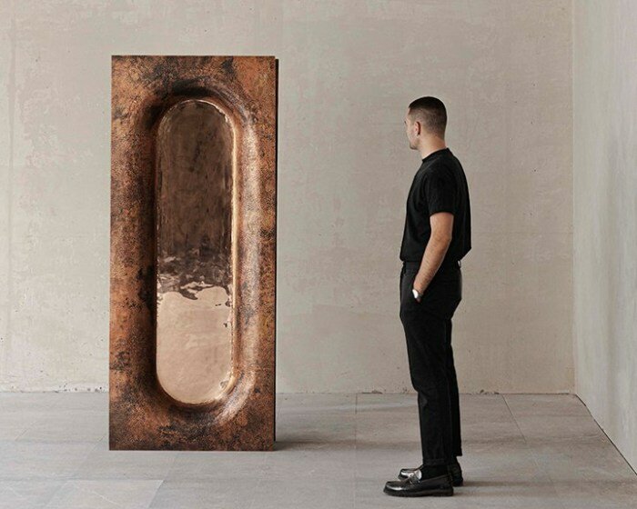 mexican artisans handcraft sculptural copper mirrors for manu bañó's OBJ series