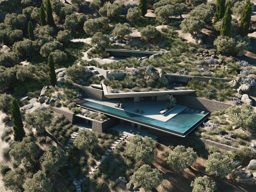 villa V by aristides dallas emerges like tectonic plates from corfu's rocky landscape