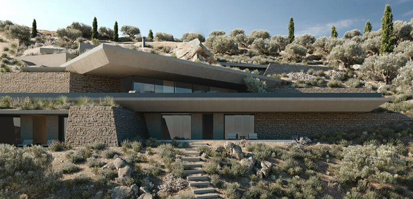 villa V by aristides dallas emerges like tectonic plates from corfu's rocky landscape