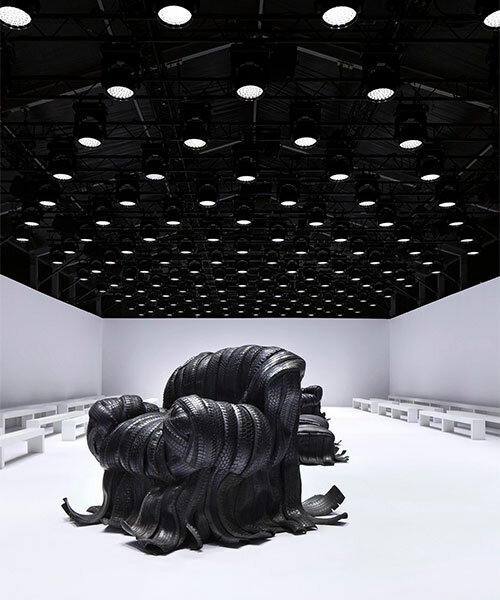 recycled tire armchairs by villu jaanisoo take center stage at acne studios' FW24 show
