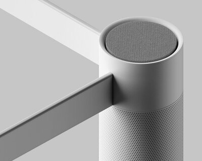 coffee table ‘verre’ doubles as home stereo system with speakers hidden in its legs