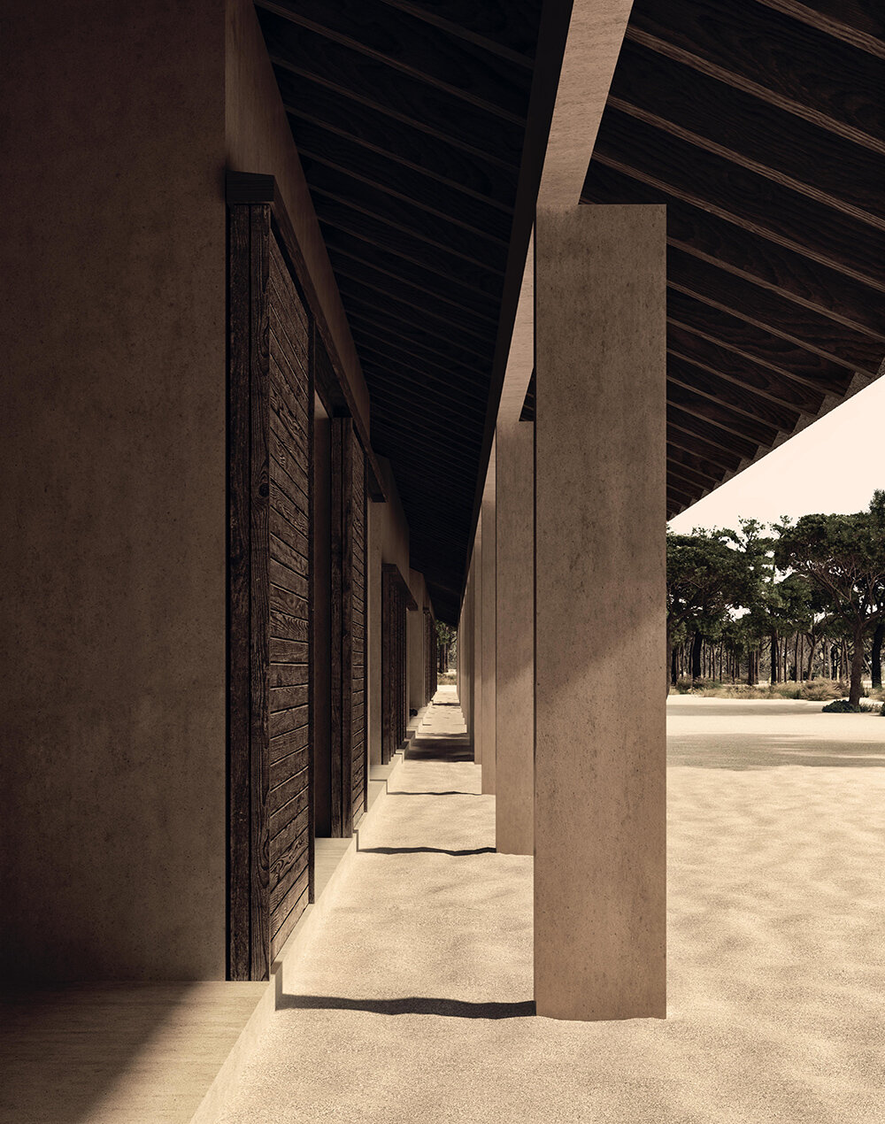 semi-enclosed casa serena instills calm with its earth-toned concrete palette in portugal