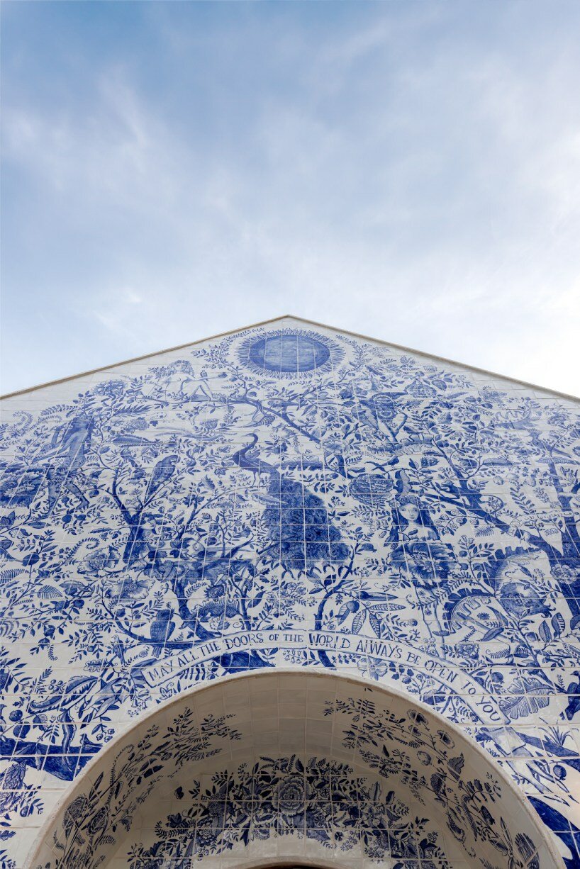 1800-piece ceramic tile mural envelops facade of cult gaia's miami flagship store 