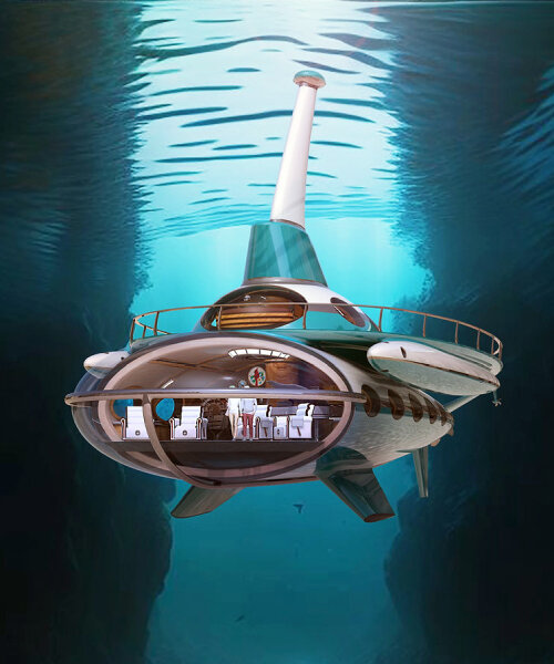 deep sea dreamer vessel plunges underwater as submarine and surfaces as a yacht
