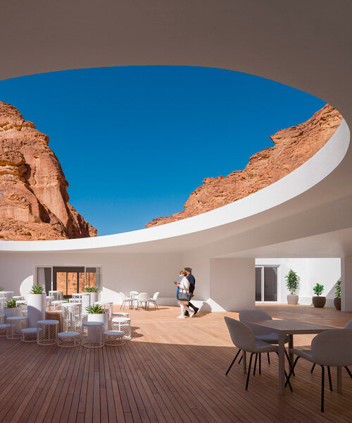 elliptical roof opening invites natural light within desert x AlUla visitor center 2022