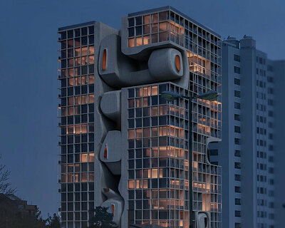 organic convex and concave forms disrupt 'object beyond house' facade by kalbod studio