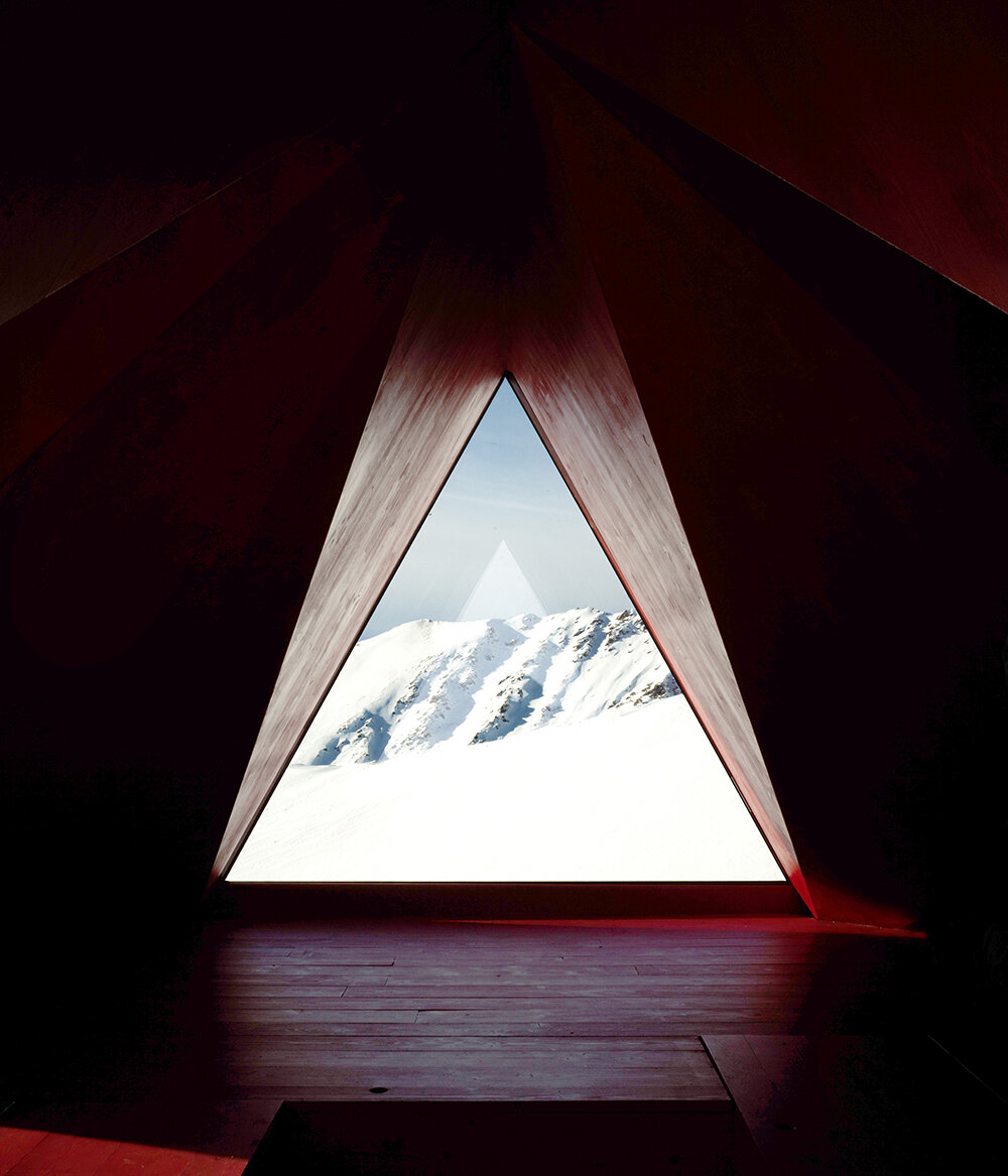 pinwheel shelter emerges as a foldable wooden and aluminum tent on a remote alpine slope