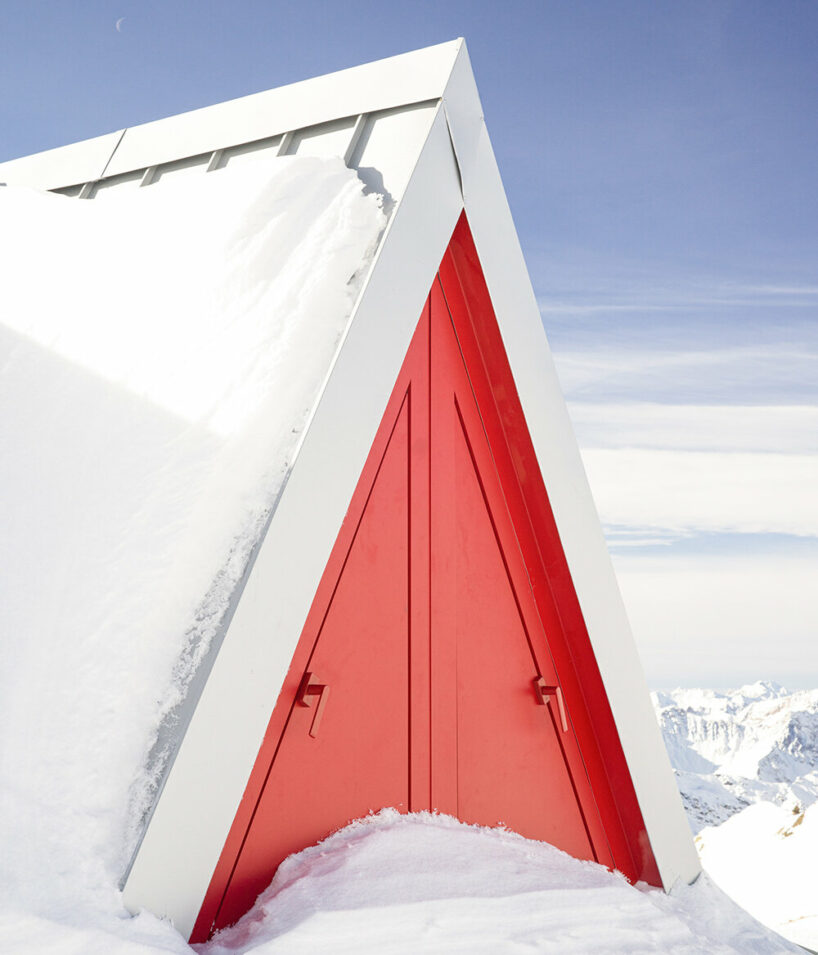 pinwheel shelter emerges as a foldable wooden and aluminum tent on a remote alpine slope