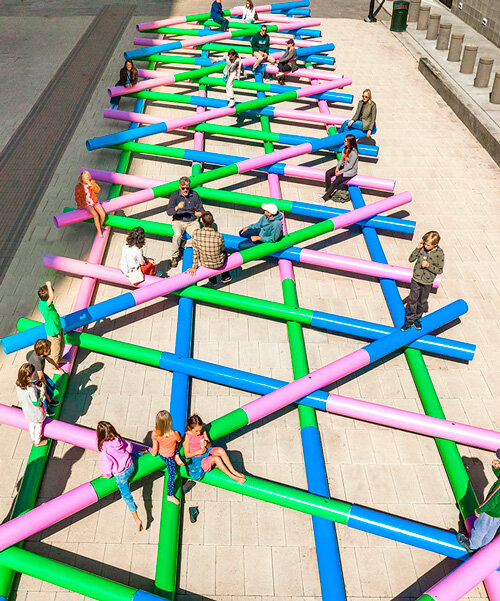 pipelines by coryn kempster + julia jamrozik forms a vibrant graphic lattice in denver