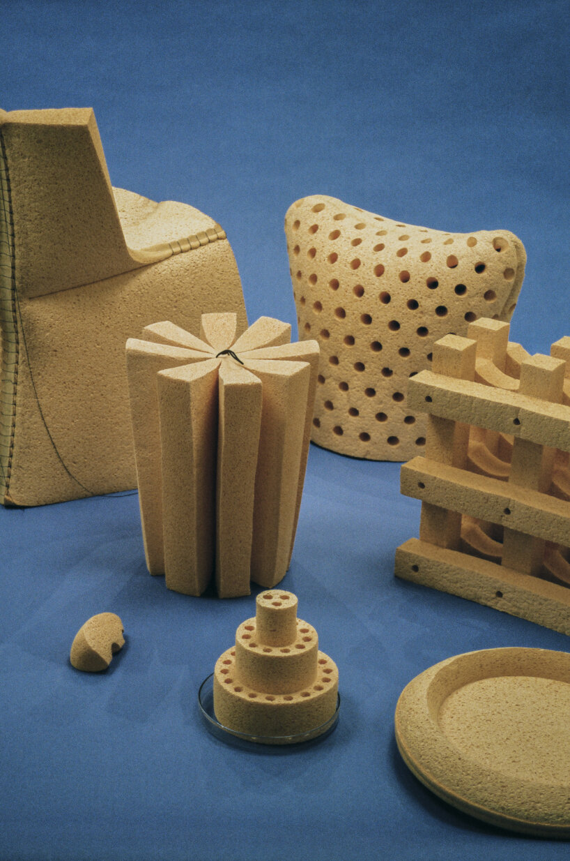 ECAL’s compressed furniture made from biodegradable sponge grows when soaked in water