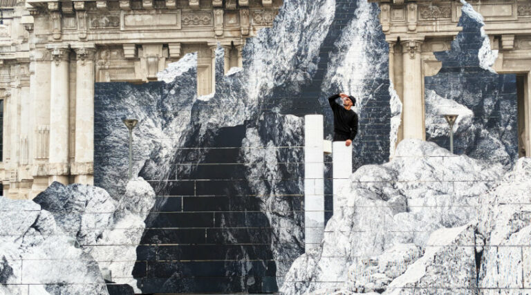 JR’s new monumental rock installation ‘la nascita’ emerges in front of ...