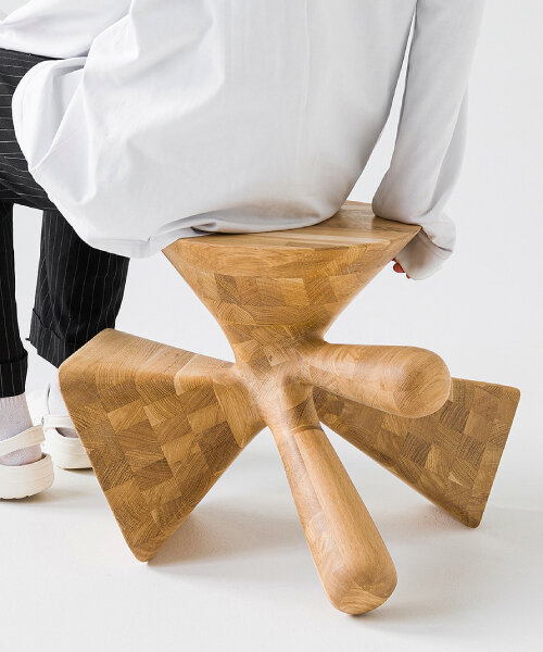 multifunctional furniture ‘DICE’ is a wooden stool, coffee table, leg bench and lamp at once