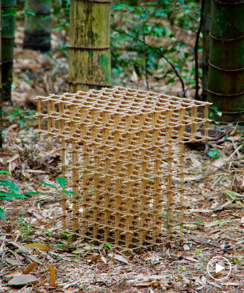 arashi abe ties recycled bamboo strands with hemp cords for hazy-looking take higo stool