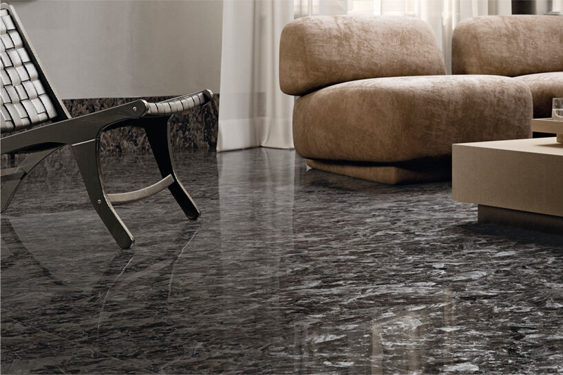 Las superficies arquitectónicas de Fiandre recrean el brillo de la piedra lunar, con el mayor contenido de selenita.