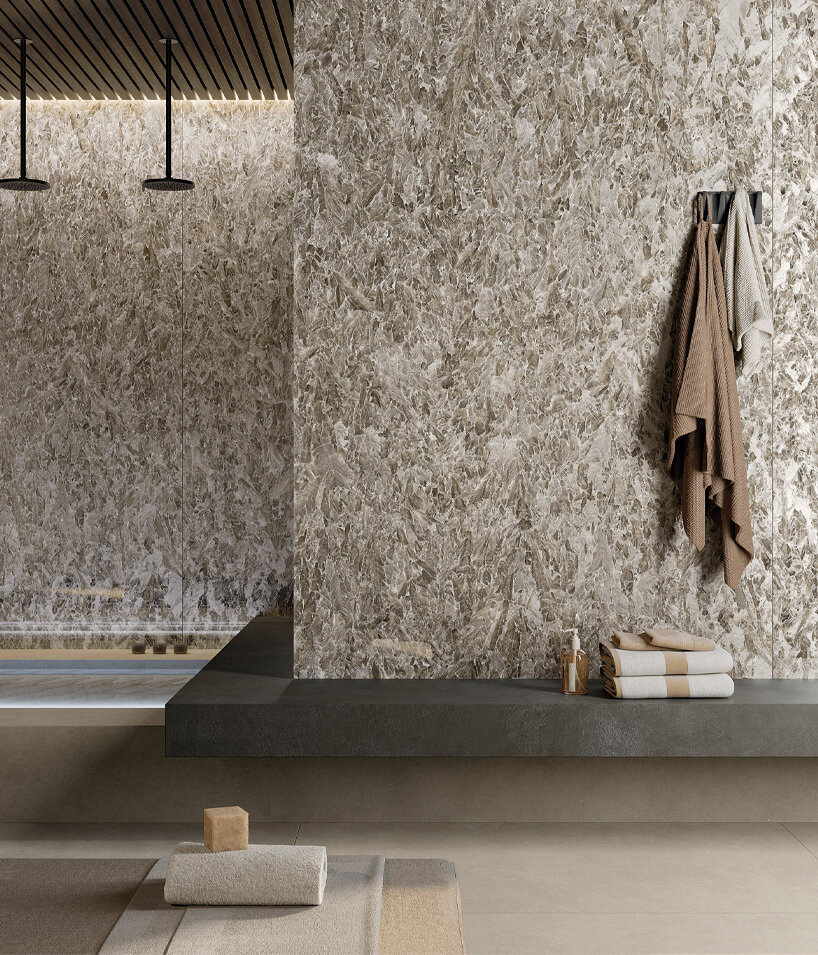 fiandre architectural surfaces recreates moonstone shimmer with selenite maximum