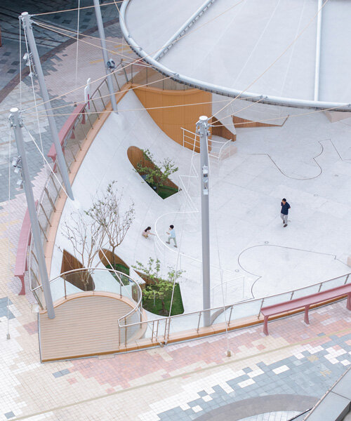 deep origin lab's floating geometric courtyard revitalizes sunken plaza in china