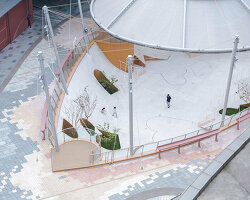 deep origin lab's floating geometric courtyard revitalizes sunken plaza in china