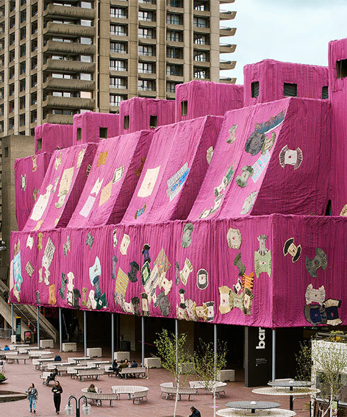 ibrahim mahama's purple hibiscus installation blankets the barbican in pink fabrics