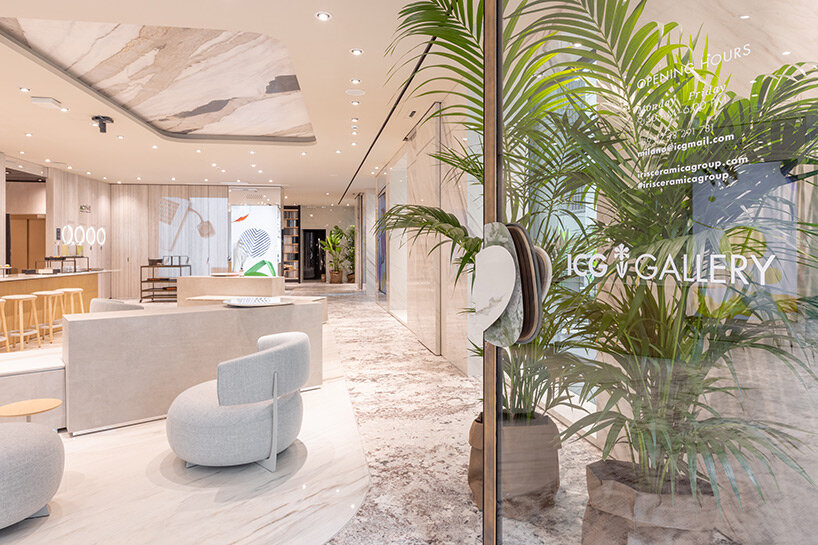 iris ceramica group builds path of fluid ceramic poetry leading visitors to new showroom
