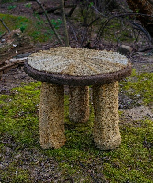 from chow to chair: upcycled stools made from spent shower sponges and coffee grounds