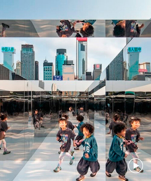 mirror maze's reflective pathways distort hong kong's harborfront