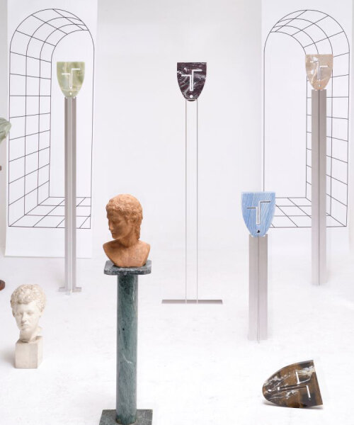 berenice curt carves androgynous faces from reclaimed marble at milan design week