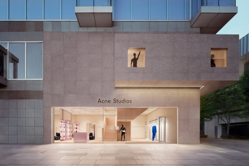 acne studios' flamed pink granite envelops beijing flagship store