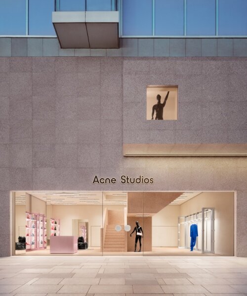 acne studios' signature flamed pink granite envelops beijing sanlitun flagship store