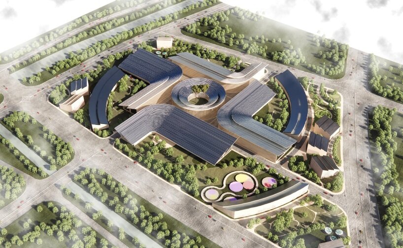 Espacios verdes y volúmenes sinuosos dan forma al parque radial de hidrógeno Beta Realities en Jinan