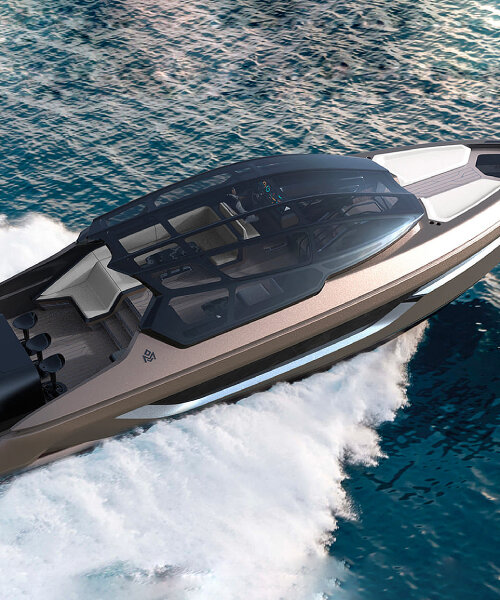 titanium-made mirarri yacht cruises with a glass dome inspired by the bone structure of birds